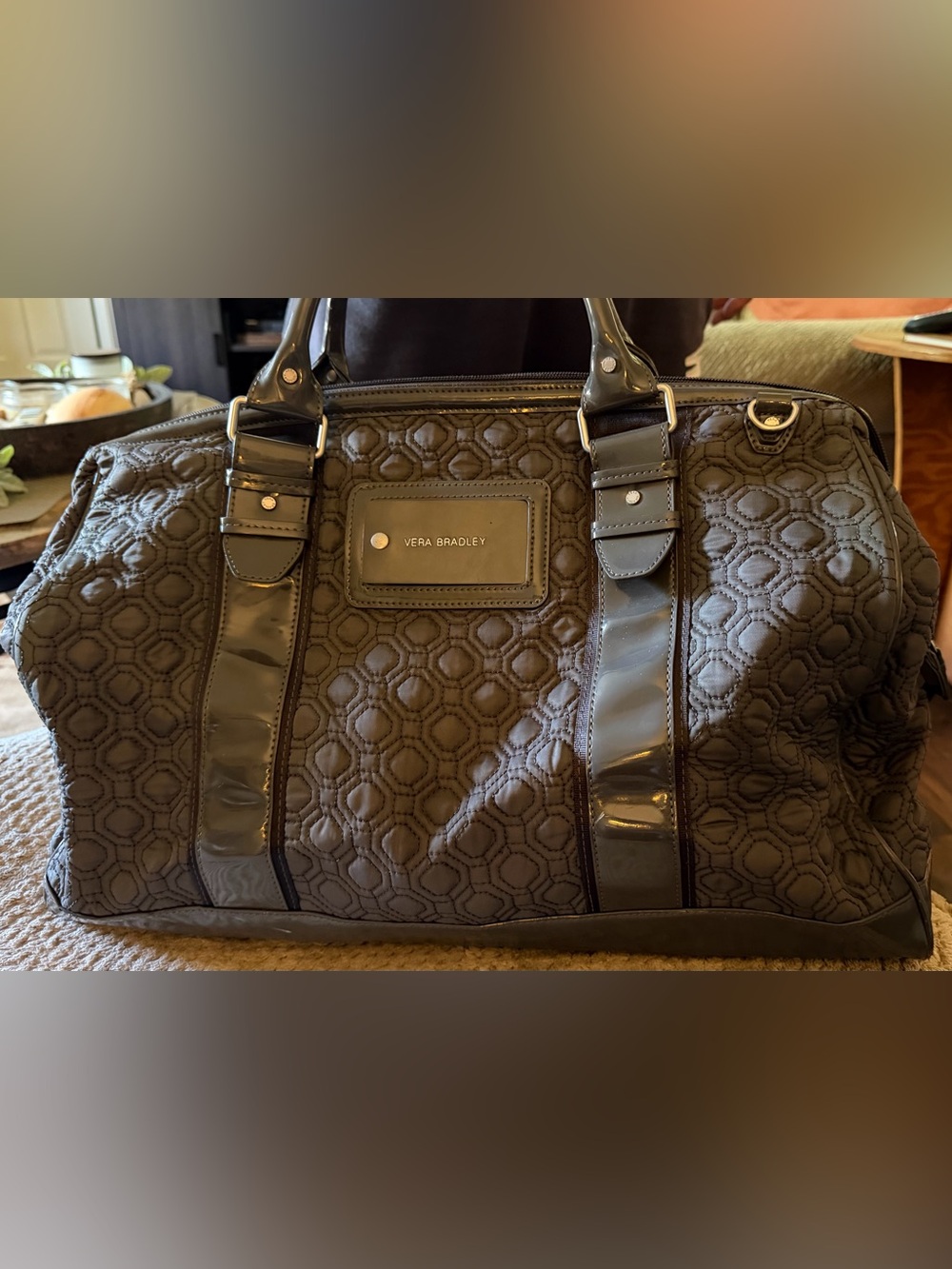Vera Bradley rare Quilted gray Travel Weekender Bag